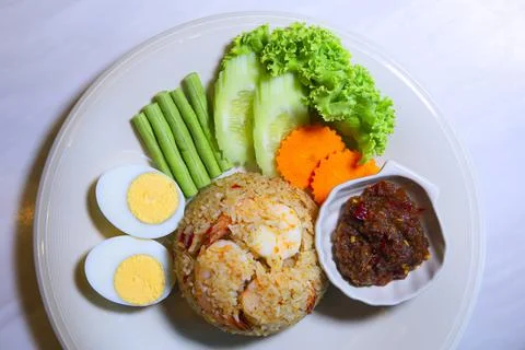 Fried Rice with Tamarind Paste and Shrimp Stock Photos