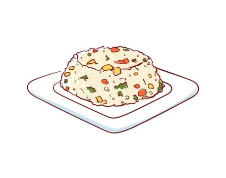Fried rice with vegetables isolated vector icon Stock Illustration