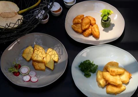 Fried sake fruit on the dish Stock Photos