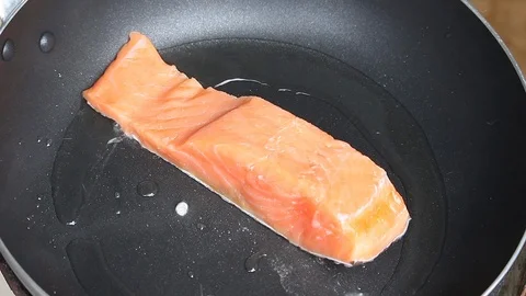  Fried Salmon Fish Stock Footage 87925853