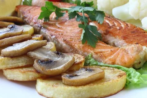 Fried salmon Stockfoto's