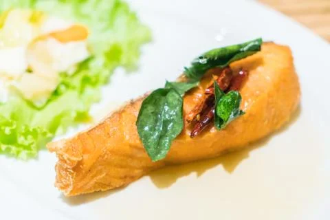 Fried salmon Stock Photos