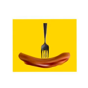 Fried sausage on a fork Stock Illustration