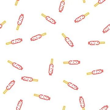 Fried sausage meat vector seamless pattern Stock Illustration