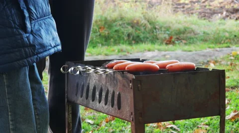 Fried Sausages on the Grill Stock Footage 68092399