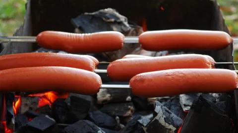 Fried Sausages on the Grill Stock Footage 68098699
