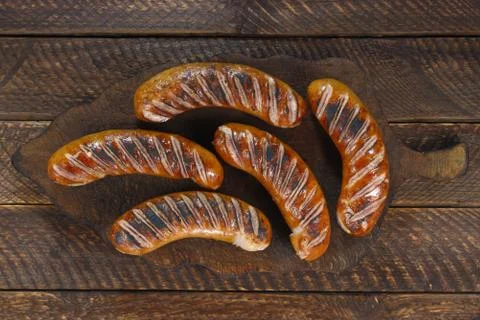 Fried sausages Stock Photos