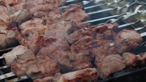 The fried shish kebab Stock Footage 79206659