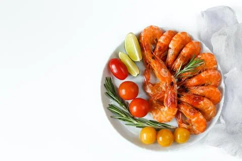 Fried shrimp with lime Stock Photos