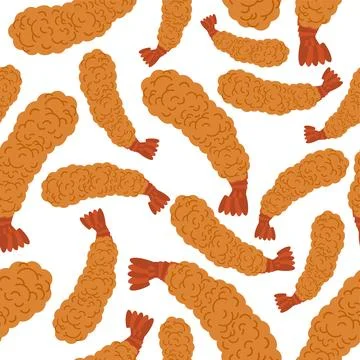 Fried shrimp pattern seamless. Shrimp in batter background. food texture Stock Illustration