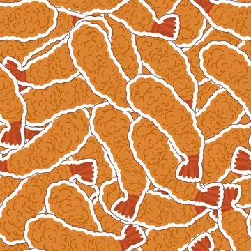 Fried shrimp pattern seamless. Shrimp in batter background. food texture Stock Illustration