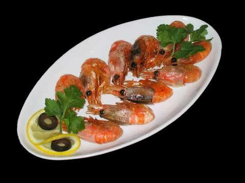 Fried shrimp on a plate of isolate Stock Photos