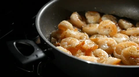 Fried Shrimps in a Pan Stock Footage 55493101