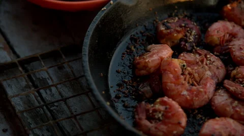 Fried shrimps in a pan Stock Footage 63753134