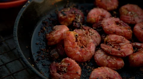 Fried shrimps in a pan Stock Footage 63753325
