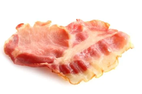 Fried slice of bacon on white background Stock Photos