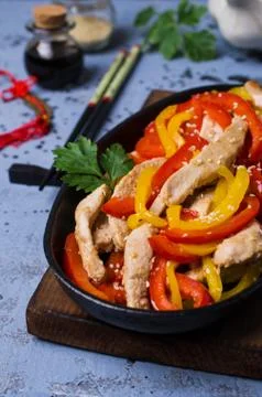 Fried slice of meat and pepper Foto stock