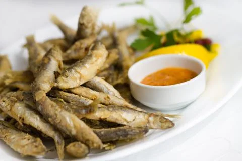 Fried sprat with souce Stock-Fotos
