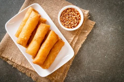 Fried spring roll with sauce Stock Photos
