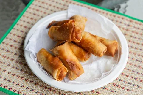 Fried spring rolls with shrimp quick snack asia Stock Photos