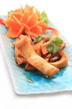 Fried squid with garlic with vegetables Stock Photos