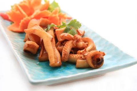 Fried squid with garlic with vegetables Stock Photos