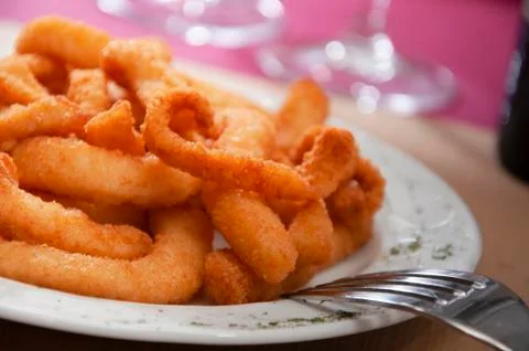 Fried squid in a plate Stock Photos