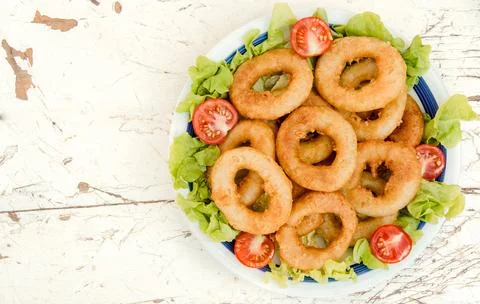 Fried squid rings Stock Photos