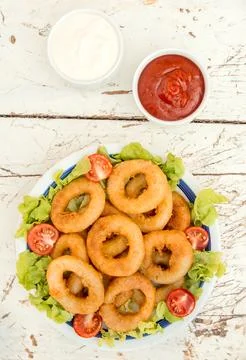 Fried squid rings Stock Photos