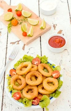 Fried squid rings Stock Photos
