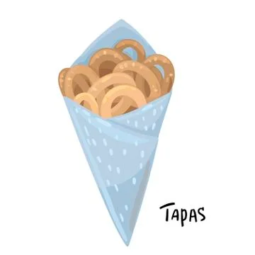 Fried squid rings in the roll. Vector isolated object on white background. Stock Illustration