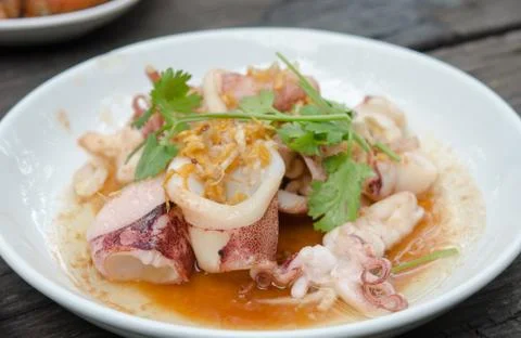Fried squid sauce Stock Photos