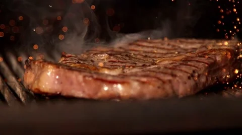 Fried stake in slow motion Stock Footage 67866946