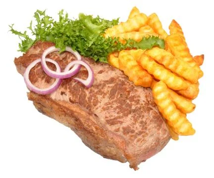 Fried Steak And Chips Stock Photos