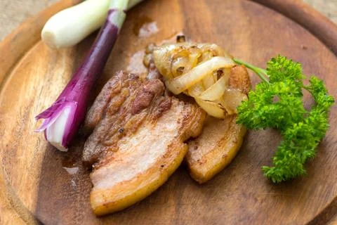 Fried streak of lean (fatback) Stock Photos