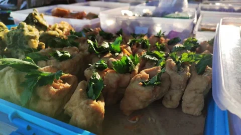 Fried tofu and vegetable is ready for breakfast, in the morning Video stock 220043286