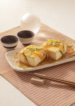 Fried tofu with vegetable sauce Stock Photos