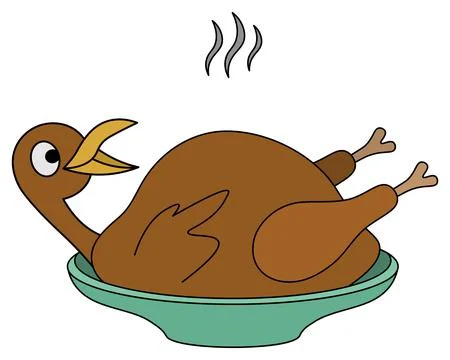 Fried turkey. Carcass of a bird with a head. Screaming duck. Crispy goose 스톡 일러스트