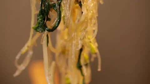 Fried vegetable ingredients with bean sprouts, leek and vermicelli (4) Stock Footage 202208100