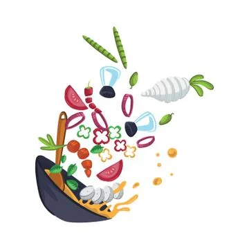 Fried vegetables exploded view Stock Illustration