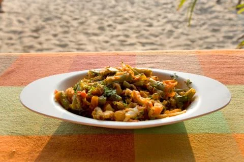 Fried vegetables with fish Stock Photos