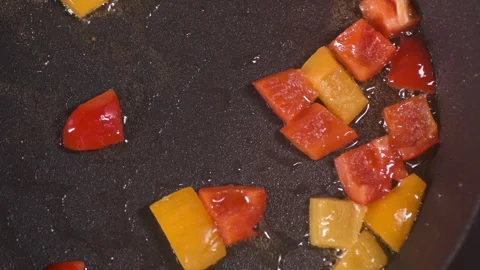 Fried vegetables in a pan Stock Footage 157536867