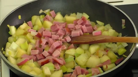 Fried vegetables,ham Stock-Footage 68190995