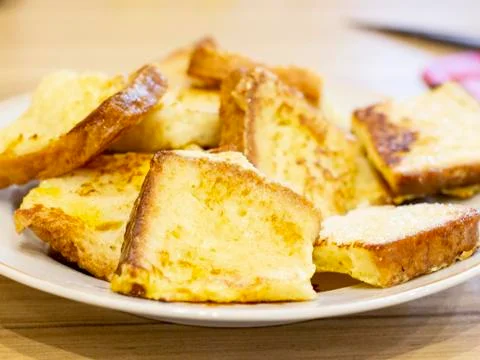 Fried white bread is on a plate Foto stock