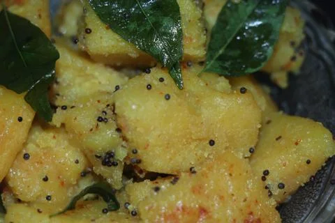 Fried yellow dish in the kitchen Stock Photos
