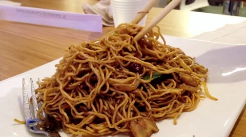 Fried yellow noodles with vegetable Stock Footage 48467746