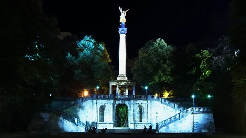 Friedensengel Munich Timelapse at night Stock Footage 104645223