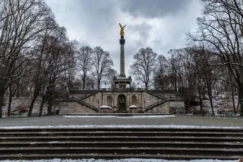 The Friedensengel in Munich in winter Stock Photos