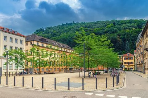 Friedrich-Ebert-Platz square with buildings in Heidelberg Old town historical Stock Photos
