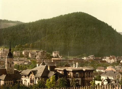 Friedrichrhoda and Mount Gottlob in Thuringia c 1890 Germany Historic digitally Stock Illustration